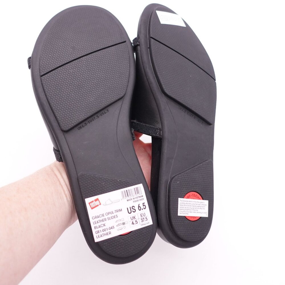 FitFlop Women's Gracie Opul-Trim Leather Slides Size 6.5 Black Slip On - Picture 7 of 8